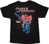 Transformers Optimus on Grid Black T-Shirt- XLarge