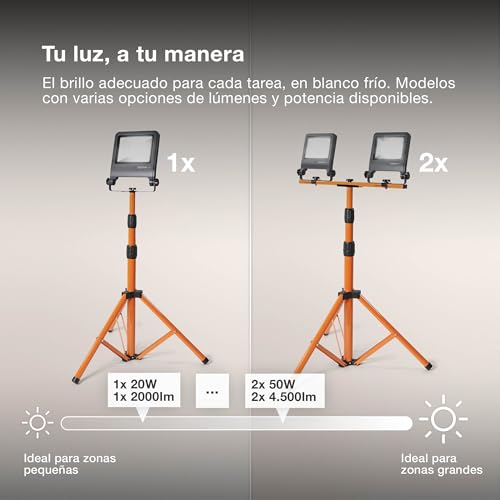 OSRAM LED Work Light Tripod, 2x50W, 9000lm, 4000K Cool White, Height Adjustable up to 1.8m, IP65