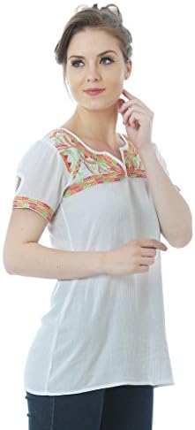 White Split Neck Embroidered Top