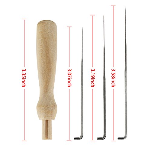 Quwei 63 Pieces 3 Sizes Felting Needles Wool Felt Tools with 3 Pieces Clear Bottles and 3 Pieces Wooden Handles