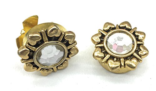 Button Covers Rhinestone Resin Plated Gold Surround by Hearts •Button Clips -1 Pair - The Alternative to Cufflinks For Regular Shirts