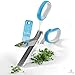 Herb Scissors Best Quality - Easy Clean Multipurpose 5 Stainless Steel Blades Kitchen Shears - Ergonomic Design with Cleaning Comb - Heavy Duty Durable Culinary Cutter with Sharp Blade - Blue Color