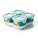 OXO Tot Glass Baby Blocks Food Storage Containers with Silicone Sleeves, Teal, 4 oz
