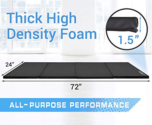 Aduro Sport Gymnastics Mat, 6'x2'x1.5 Thick Folding Mat Workout Exercise Tumbling Gym Mats for Home