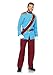 Leg Avenue Disney 4Pc. Prince Charming Costume Jacket with Fringed Epaulettes Sash Belt Pants, Blue/Burgundy, Medium