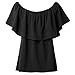 BLDO Women's Ruffles Off Shoulder Solid Chiffon Blouse Crop Top (XXL, Black)