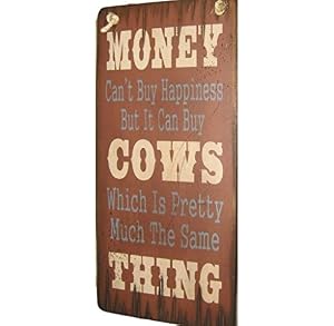 Image of Cowboy Signs Wood Wall Hanging Western Money Happiness Cows Tan 8170