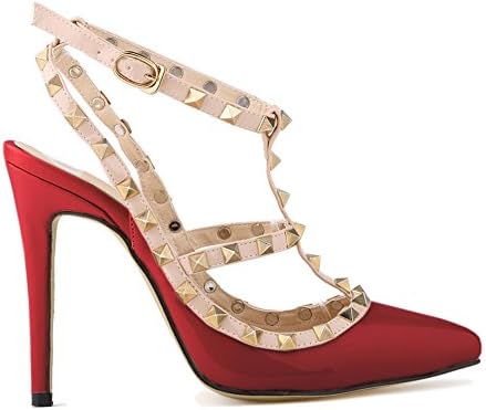 Loslandifen Womens Stiletto High Heels Rivet Ankle Strap Pumps