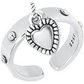 925 Sterling Silver Ring - Dangle Silver Ring for Women and Teen Girls - Adjustable, Handmade 925 Sterling Silver With Delicate Heart Charm, Christmas Jewelry Gifts