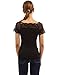 PattyBoutik Women Scalloped Lace Inset V Neck Top (Black Small)