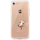 iPhone 7 Case, JAHOLAN Amusing Whimsical Design Clear Bumper TPU Soft Case Rubber Silicone Skin Cover for iPhone 7 - Cat Music Swing