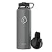 BUZIO Vacuum Insulated Stainless Steel Water Bottle, Wide Mouth with Flex Cap and Straw Lid, 40oz, Graphite