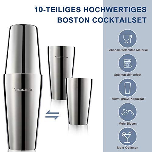 20-Teilig Cocktail Set mit Ständer | Vemingo Cocktail Shaker Set Cocktail Mix Set | 750ml Cocktailshaker Edelstahl… – Bild 4