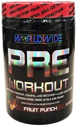 Worldwide Nutrition Pre Workout Powder - Active Nitric Oxide Supplement - Sharp Focus, Increased Energy, Muscle Pumps - Citrulline Malate, Beta Alanine, Betaine, Fruit Punch Flavor - 30 Servings