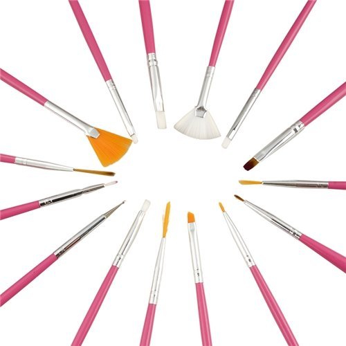 Leegoal 15pc Nail Art Design Dotting Brush Painting Pen Tool Set Pink Stick DIY Fit Tips
