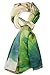 Elegna Women 100% Silk Art Collection Scarves (Green Lotus)