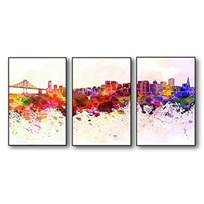 3 Piece Framed Canvas Home Artwork Decoration City Splash-Ink Painting Canvas Wall Art for Living Room, Bedroom - 16"x24"x3 Panels