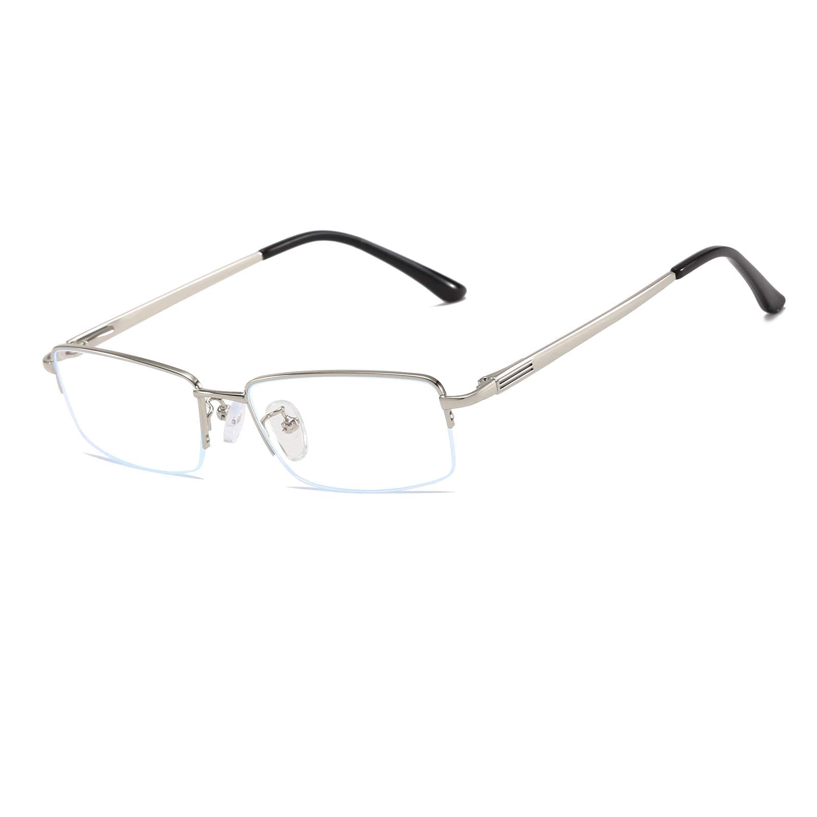 Photo 1 of QECEPEI Half Rimless Metal Eyewear Frames Blue Light Blocking Transparent Lens Business Glasses, Shiny Silver