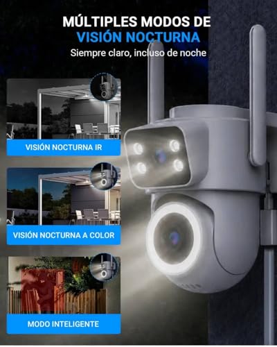 E T EASYTAO C220 Cámara de Seguridad Exterior 2-1 Lente Doble 2K 3MP, Camara WiFi 5Ghz/Conexión por Ethernet con Visión Nocturna a Todo Color, App Tris Home o Icsee, Detección de Movimiento, IP66