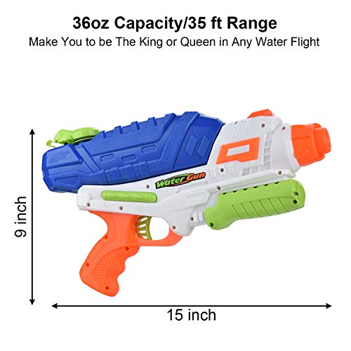 Browill [2 Packs Premuim Water Guns Blaster, Big High Capacity(36oz) Long Range(35ft.) Super Soaker Squirt Guns Pistol Toys for Kids Adults for Swimming Pool Beach Outdoor Famliy Games