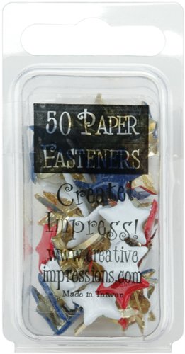 Painted Metal Paper Fasteners 50/Pkg-Stars/Red, White & Blue
