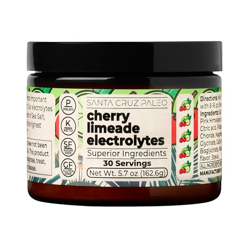 Santa Cruz Paleo Electrolyte Powder, Cherry Limeade, Sugar Free Hydration Drink Mix with Himalayan Pink Salt, Sea Salt, Magnesium Glycinate, Potassium Chloride, Sweetened with Stevia, 30 Servings