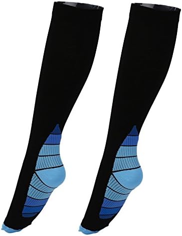 2 PAIR Compression Socks for Women &amp; Men Premium Black &amp; Shaded Blue Knee High Graduated Compression for Running, Flight Travel, Maternity Pregnancy, Recovery Stamina (2 Pair, Large, Black/Blue)