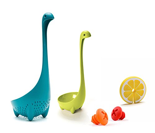 Ototo 4 Bestsellers Value Pack - Mamma Nessie Colander + Nessie Ladle + Steam releaser + Wine Bottle Stoppers