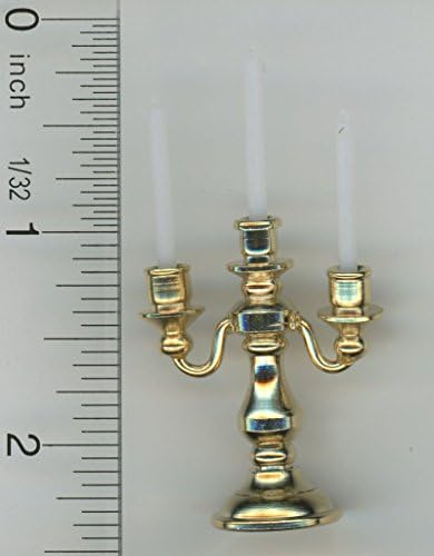 Dollhouse Miniature Three Light Candleabra w/Three Candles