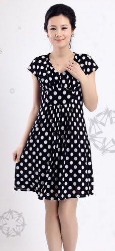 Amazon Co Jp 大黒水玉モノトーンワンピース半袖 大柄大きいサイズ Xl ファッション