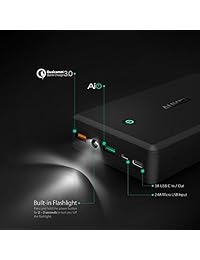 Aukey 30000 mAh cargador portátil con carga rápida 3.0, USB C & 2 salidas USB, USB C & entrada Micro USB para Nintendo Switch 2017, iPhone 7 Plus y más