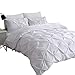 Ucharge Unique Pinch Pleat Pintuck Duvet Cover Set,3 Pieces Decorative Stylish Brushed Microfiber Bedding Set with Zipper and Corner Ties (King White)