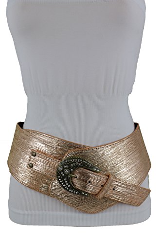 TFJ Women Wide Western Belt Hip Faux Leather Medium Large Metallic Rose Gold