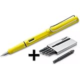 Lamy Safari Fountain Pen, Medium Nib + 5 Black Ink Cartridges (Yellow)