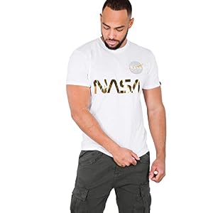 Alpha Industries Maglietta Riflettente NASA da Uomo T-Shirt, White/Gold