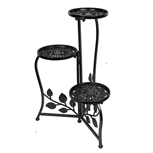 DAZONE Black 3-Tiered Indoor/Outdoor Plant Stand, 11 Inch in Height - Holds 3-Flower Pot