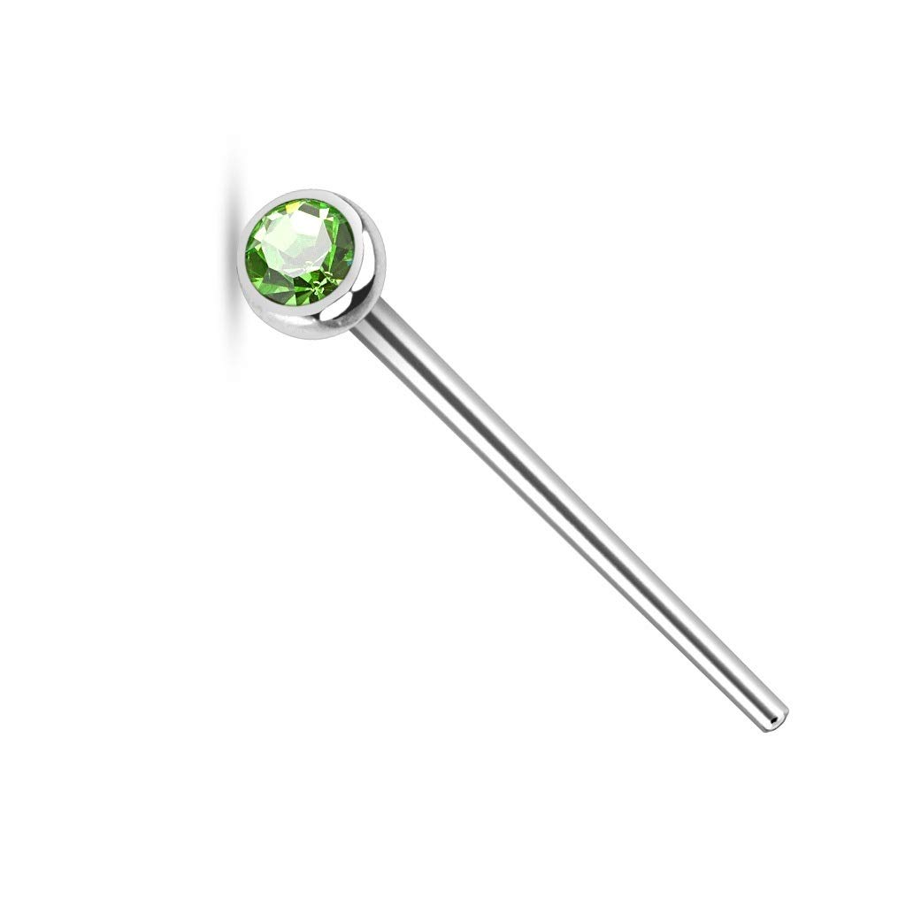 PiercedOff 316L Surgical Steel 0.8mm Fishtail Nose Stud with a 2.5mm Green CZ Gem - Length 19mm