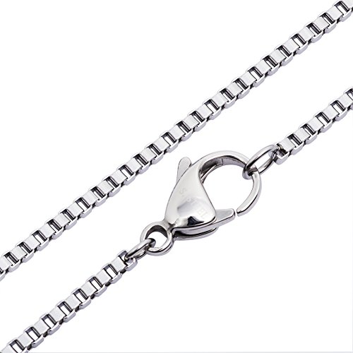 Macolink 2.0MM Stainless Steel Box Chain Link &amp; 15MM Big Lobster Clasps Mens Womens Necklace, 20-24 inch