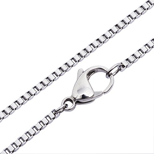 Macolink 2.0MM Stainless Steel Box Chain Link & 15MM Big Lobster Clasps Men Women Necklace, 20-24 inch