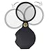 Nydotd 6X Mini Pocket Magnifying Glass Folding Magnifier Loupe with Rotating Protective Holster Leather Pouch for Reading, Science Class, Hobby (Black, 60mm/2.4