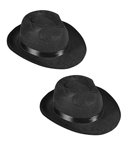 Black Fedora Gangster Hat Costume Accessory - Pack of 2