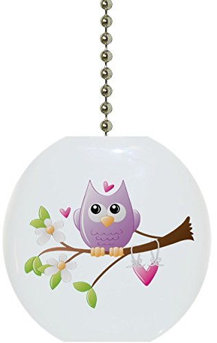 Whimsical Owl on Limb Solid Ceramic Fan Pull