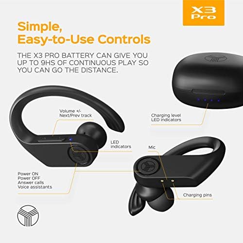 Treblab X3 Professional – True Wi-fi Earbuds with Earhooks – 45H Battery Life, Bluetooth 5.0 with aptX, IPX7 Waterproof Headphones – TWS Bluetooth Earphones with Charging case for Sport, Operating, Exercise
