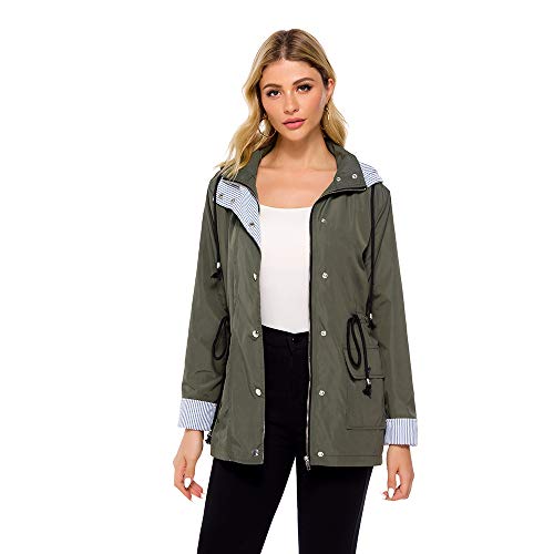 bedee Women's Raincoats Windbreaker Rain Jacket Waterproof Lightweight Outdoor Long Raincoat for Womens RainJackets Hooded Trench Coats Army Green