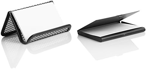 Professional Business Card Holder Set - Metal Stand Holder with Premium Alumium Card Case (Pure Black) - Perfect Choice for Business Card Organizer, Stand, Display and Card Case, Wallet