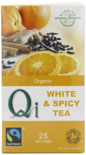Qi Organic White and Spicy 25 Teabags (Pack of 6, Total 150 Teabags)