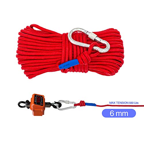 Wukong Fishing Magnet Rope w/Carabiner, 6MM x 20M(65ft) Nylon Twisted Braided Rope,550 Lbs Breaking Strength All-Purpose Braided Rope Sports, Pet Toys, Crafts & Indoor Outdoor Use - Thumbnail 5