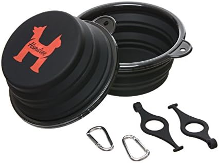 COLLAPSIBLE TRAVEL DOG BOWLS-Set of 2 Large (34oz) Bowls, Food Grade Silicone BPA Free, with Carabiners &amp; Bottle Holders for Medium and Large Size Dogs, Folding Travel Dog Bowls for Food or Water
