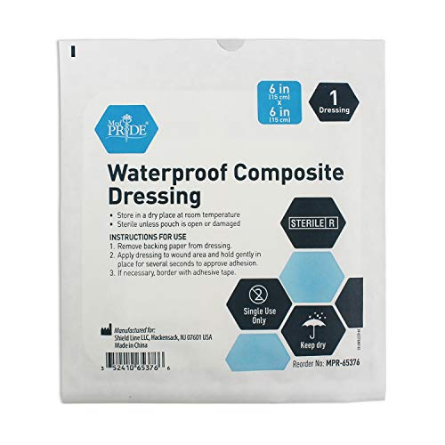 Medpride Waterproof Composite Wound Dressing Pads 10Pack, 6 inches by