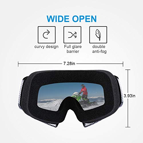 TekkPerry Motorcycle Goggles, UV Protection Safety Goggles Ski Goggles Snowboard Motocross Goggles Bicycle Dirt Bike Off Road Racing Goggles, Adjustable Strap Anti-Glare Windproof Outdoor Goggles